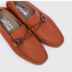 Salvatore Ferragamo Pebbled Leather Bit Loafer in Cognac Brown retail price $785